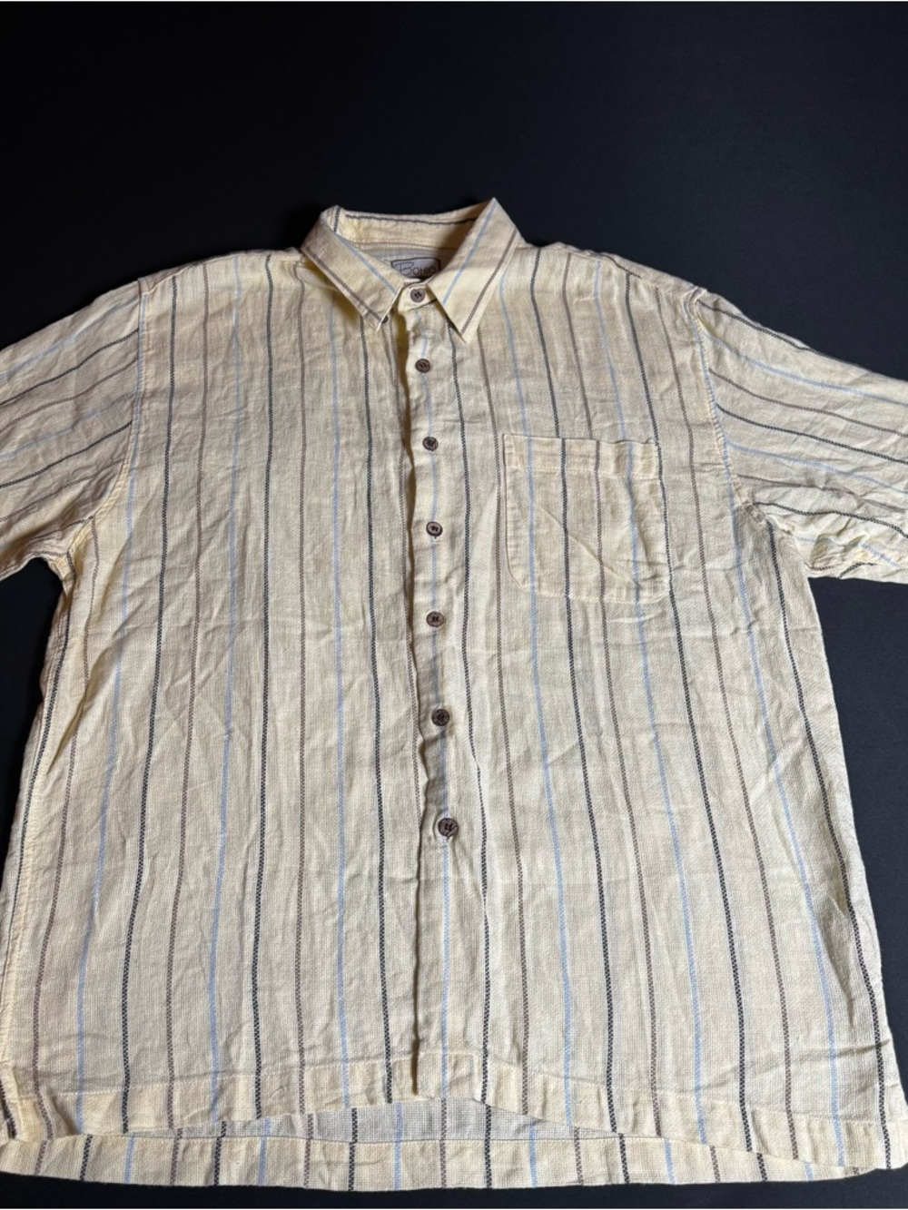 Bohio Linen Blend Striped Shirt XL Short Sleeve Coastal Button Up